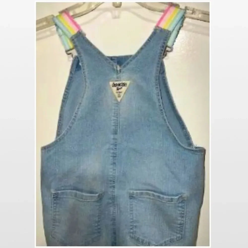 OshKosh B'gosh Kid 5T Toddler Girls Vestbak Overalls Denim Jean Rainbow Shorts